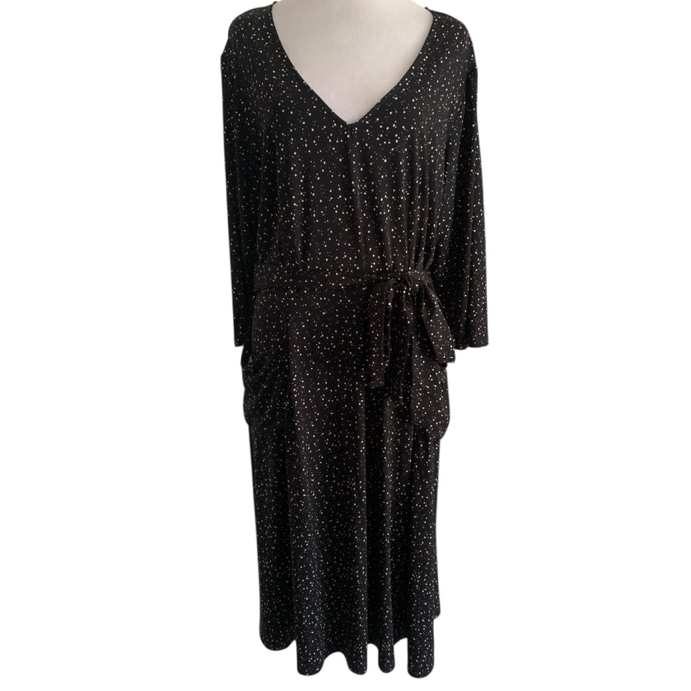 Leota Black & White Dot Print Women’s Plus Size 2X N Neck Tie Waist Dress